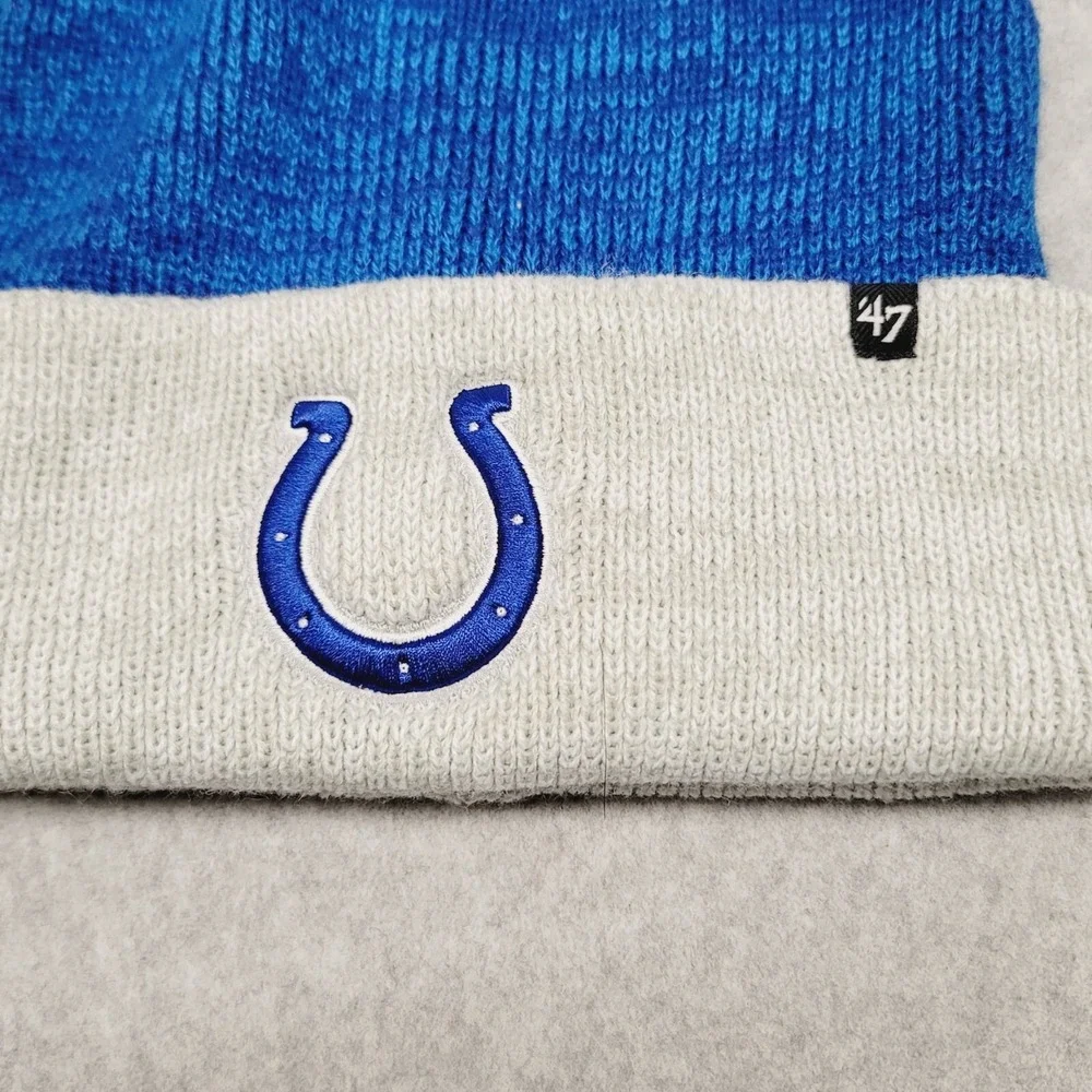 '47 Brand Indianapolis Colts Beanie Hat Cap 2 Tone Royal‎ Blue Logo NFL Football